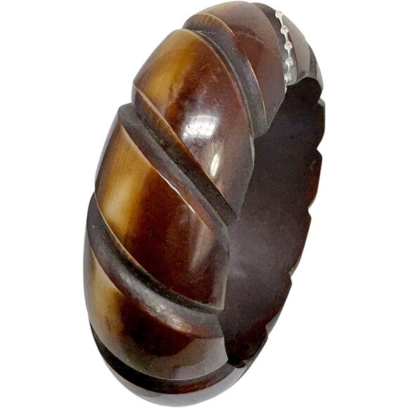 Vintage RJ Graziano Mahogany Carved Lucite Bangle Bracelet - Picture 6 of 7